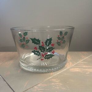 Holiday Glass Bowl with Holly Design